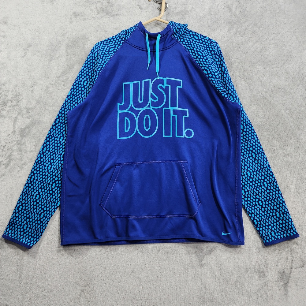 Nike Hoodie Mens XL Blue Therma-Fit All Time Just Do It Pullover Sweatshirt